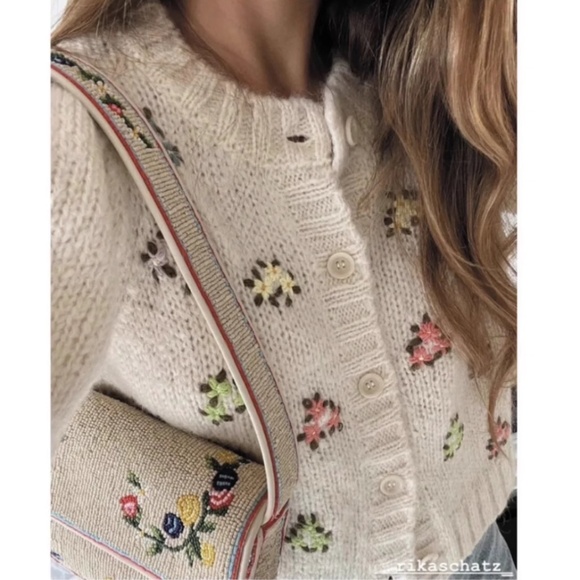 Sea Nea York Zuri Floral Embroidered Knit Cardigan Wool Casual